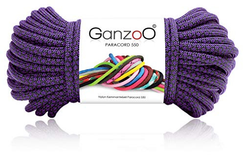 Ganzoo Paracord 550 Seil Diamond 30 Meter Nylon/Polyester-Seil mit 7 Kern-Stränge für Armband, Leine, Halsband, 4mm Stärke | Mehrzweck-Seil | Survival-Seil | Parachute Cord | Purple Schwarz
