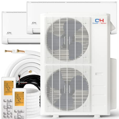 Cooper & Hunter 48,000 BTU Dual 2-Zone 24K + 24K BTU Wall Mount Ductless Mini Split Air Conditioner & Heat Pump - 23.4 SEER2-25FT Installation Kits - R-410A Refrigerant Pre-Charged - Inverter