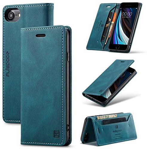 TOHULLE for iPhone 6 iPhone 6S iPhone 7 iPhone 8 iPhone SE 2020 iPhone SE 2022 Case, Vintage Wallet Case Card Holder Kickstand Built-in Magnetic Flip Folio Leather Case for iPhone 6/6S/7/8/SE - Blue