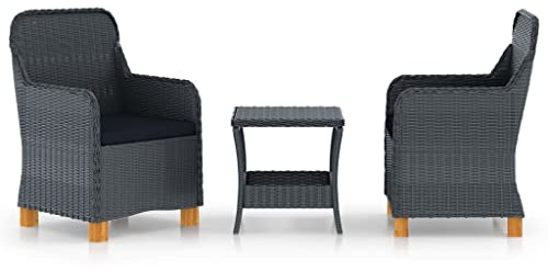 vidaXL Gartenmöbel 3-TLG. mit Auflagen Balkonset Gartenset Balkonmöbel Sitzgruppe Lounge Rattanmöbel Gartensessel Tisch Poly Rattan Dunkelgrau