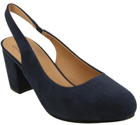 Womens Mid High Block Heels Slingback Strap Court Shoes Mary Jane Ladies Comfort Work Pumps Formal Smart Office Low Heeled Strappy Slip On Dolly Wide Fit Shoes