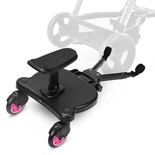 Herrselsam Planche de poussette avec siège, Kiddy Board pour toutes les poussettes, design stable à deux roues, marchepied universel pour poussette de 25 kg, rose