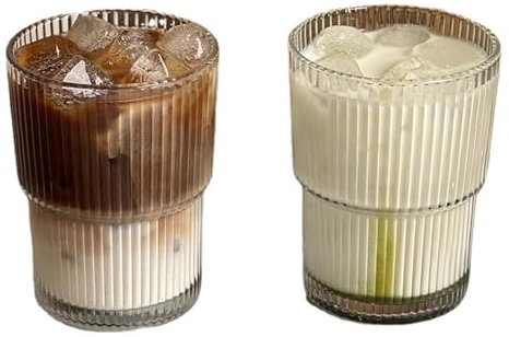 HOUSN Klarer Kaffeegläser Latte Macchiato Gläser Vertikale Streifen Design Trinkgläser Hitzebeständiges Kaffeeglas/Teeglas, Perfekt Für Latte, Cappuccino,Clear