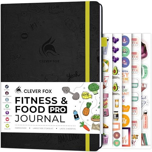 Clever Fox Fitness & Food Journal PRO – Daily Workout & Meal Planner for Women & Men – Exercise & Weight Loss Diary Notebook, 18 x 25.5cm (Black)
