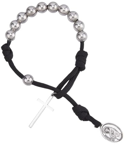 SUPerfINDINGS Bönficka radband 304 rostfritt stål svart tibetansk stil ficka paracord radband ett decennium paracord radband pärlor 28,5 cm (11-1/4 tum) San Benito Tenner radband i öppen stil, 28.5cm,