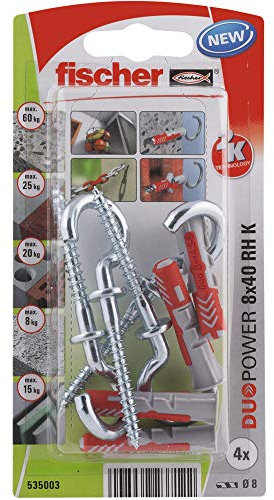 Fischer - Dübel – 4 Dübel DuoPower 8 x 40 mm mit 4 runden Haken - Fischer