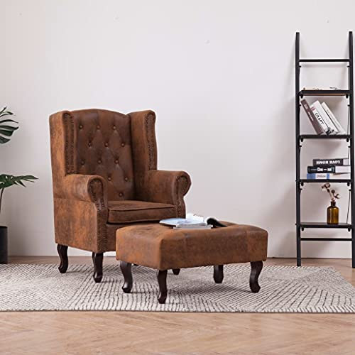 FUDUGEHMIOFWFJJ Lounge Sessel,XXL sitzsack,schaukelstuhl,Chesterfield-Sessel und Fußhocker Braun Wildleder-Optikrelaxsessel,lesesessel,Sessel,stillsessel,