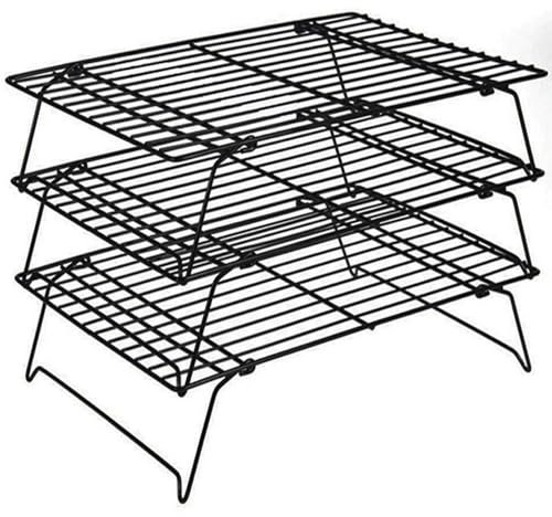 Zusammenklappbares 3-stöckiges Kühlgitter zum Backen, Draht, antihaftbeschichtet, für Kekse, Kuchen, Kühlgitter, Stahl, Schwarz
