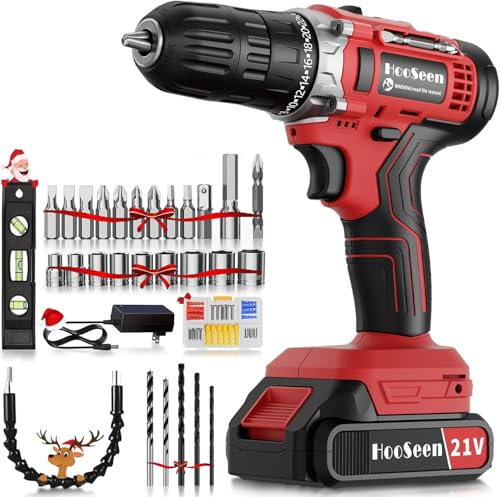 Taladro Atornillador 21V,Taladro Percutor a Bateria,Taladro Batería Atornillador Electrico con 65 Accesorios,2 Velocidad, LED Luz Para Hogar, Bricolaje