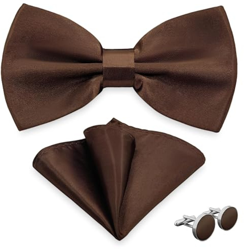 AUSUAYA Nœud papillon pour homme avec pochette et boutons de manchette, nœud papillon garçon avec pochette pour activités commerciales M-B-1T, marron, taille unique