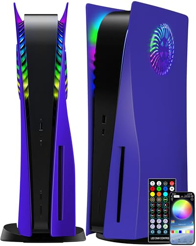 Joso Cubierta frontal con tira de luz LED RGB para PS5 Disc Edition, ABS antiarañazos, a prueba de polvo, carcasa de repuesto con rejillas de ventilación, sincronización de música con 8 colores, más