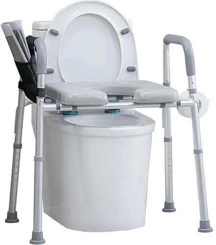 Sedile WC con braccioli, altezza regolabile per WC (fino a 136 kg), per anziani, disabili e donne incinte