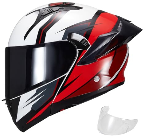 JQF Gear Modular Motorcycle Helmet Dual Visor Flip Up Full Face Helmets SJ-809 DOT Approved for Adults Men Women (Gloss Velocity, L)