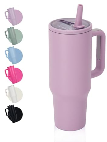 CherryKelly 40oz (1200ml) Tumbler with Handle & Flip Straw | Stainless Steel Travel Coffee Mug | Insulated Thermal Cup | Hot & Cold Drinks Water Bottle | BPA-Free - Lilac Purple