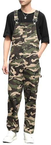 Dcincell Men's Camo Bib Overalls Loose Fit Camouflage Coveralls Fashion Casual Workwear Lightweight Jumpsuit with Pockets, Camo, 34