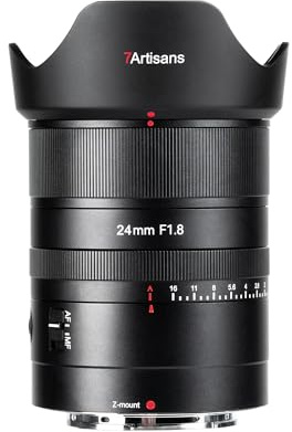 7artisans AutoFocus 24mm F1.8 Full Frame Lens,F1.8 Large Aperture,Support Automatic/Manual Compatible for Nikon Z Mount Z9，Z8，Z7，Z72，Z6，Z62，Z63，Zf，Z5，Z5 II Mirrorless Camera