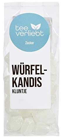teeverliebt - Kandiszucker weiß extra grob I 5x 250g dicke weiße Kluntjes - im Folien-Beutel I große Kandiswürfel - rustikaler Tee-Zucker I weißer Kluntje Kandis 5x 250 g