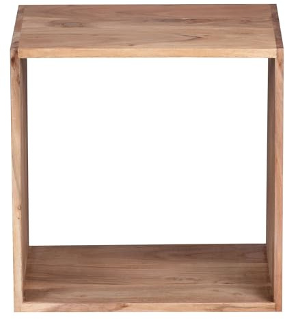 Wohnling Standregal Cube 43,5x33x43,5 cm Akazie Massivholz | Würfelregal im Landhausstil mit großer Ablagefläche, Beistellregal massiv, handgefertigt, jedes Regal ein Unikat