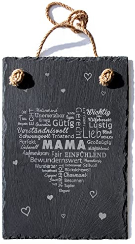 Spruchreif Schiefertafel Mama Wortherz mit Kordel zum Aufhängen 30 x 20 cm – liebevolle Eigenschaften für Mütter