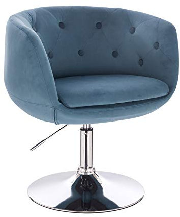 SVITA Panama Retro Loungestuhl Polsterstuhl Cocktailsessel Blau Petrol Samt-Optik Tellerfuß