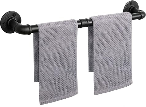 Jeasor Industrieller Rohr-Handtuchhalter, Handtuchstange, strapazierfähig, Wandmontage, rustikaler Bauernhaus-Badetuchhalter für Badezimmer, Schwarz, 61 cm