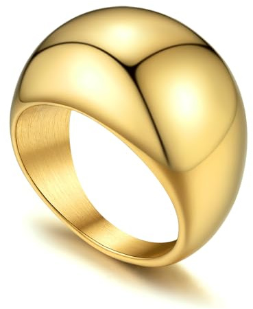 GoldChic Klassischer Schlichter Polierter Schmal Fingerring 16mm breit Edelstahl Dünne Stapelbarer Siegelring Unisex Konvexer Gewölbter Bandring Ringgröße 56.5（18.1） in Gold