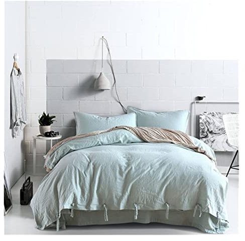 Sabanas 150 x 190 Juego de Ropa de Cama de Cuatro Piezas de Lino Conjunto de colchas de Color sólido con Cama de Verano Kit de Hojas de Lino de algodón for Hombres y Mujeres cómodos Sabanas 150x200