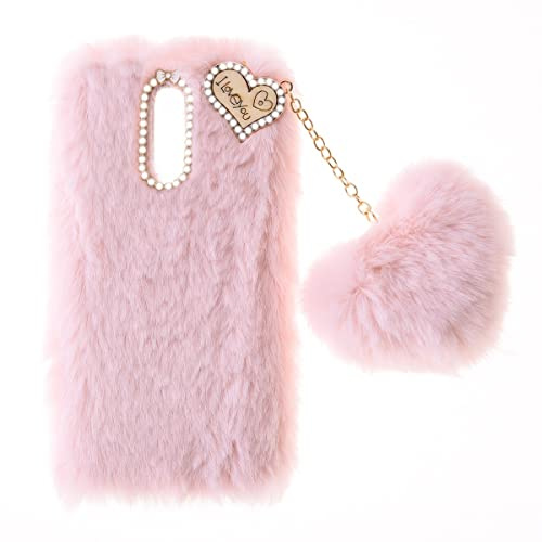 Galaxy A8 2018 Coque de Protection,Fluffy Fur Plush Coque Galaxy A8 2018 Housse TPU Bumper Etui Soft Warm Love Fluffy avec Bling Diamant Cover Fluffy Skin Case pour Samsung A8 2018 Coque Antichoc,Rose