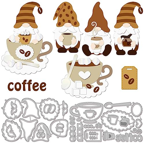GLOBLELAND Matrices de Découpe Gnome pour Bricolage Scrapbooking Tasse à Café en Métal Gabarits de Gaufrage Modèle pour Fabrication de Cartes en Papier
