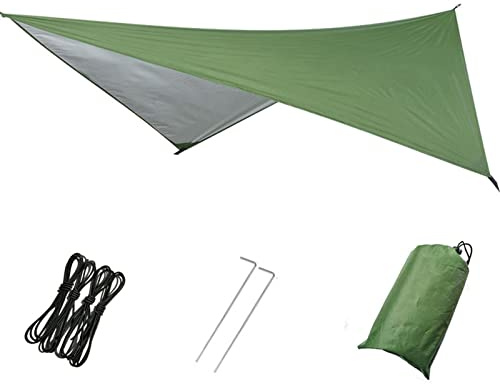 Bâche Anti-Pluie Hamac, Camping Bâche Rain Tarp, Tente étanche Anti-UV Léger Portatif pour Voyage Plage Randonnée Camping en Plein Air, avec Sac Rangement+Corà Vent +Clous au Sol