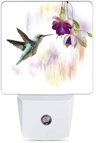 Jopowide Groovy Hummingbird Flowers Dusk to Dawn Night Light, Auto Sensor Lamp Home Indoor Stairway Kitchen Corridor, Night Lights Plug into Wall Decor, Boys Girls Women Men Room Gifts