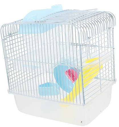 BESPORTBLE Kleiner Hamsterkäfig Mit Doppeldeck-Burg Aus Kunststoff Und Draht Sicherer Nagerkäfig Für Hamster Meerschweinchen Und Kleine Haustiere Als Spiel Ruhehaus Platzsparend Blau