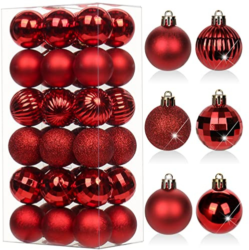 Oairse 36 pcs 4cm Red Christmas Baubles Mini Shatterproof Tree Ornaments with Hanging Strings, Small Christmas Tree Decorations Set for Wedding Holiday Party Wreath Xmas Halloween Home Decor