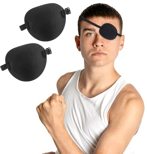 JJUNW 2 Stück Verstellbare Augenklappe 3D Medizinische Augenklappen Schwarz | Piraten Augenmaske für Erwachsene und Kinder Elastische Eye Patch für Linke Oder Rechte Augen