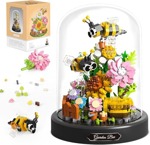 TOY PLAYER Biene Blumen Micro Mini Baustein Set, Blumen Insekten klemmbausteine Bausteine mit Staubdichte Kuppel Und Sockel,Geschenk für Erwachsene (588 PCS)