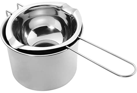 GRIRIW Stainless Steel Chocolate Melting Pot and Wax Melting Pot 400ml Double Boiler Set with Long Handle 14cm for Kitchen Utensil Use and Candle Making