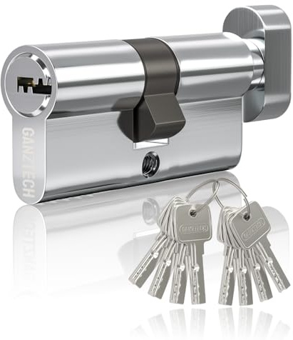 GANZTECH 50T/50(100mm) Serrure de barillet de porte en nickel,clé à clé avec 8 clés à fossettes horizontales,serrure à cylindre euro en Alliage d’aluminium,Applicable à composites et UPVC