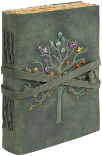 GlobeeCraft Quaderno di Viaggio in Pelle Verde con Albero della Vita, Conciato al Vegetale, Carta di Cotone - Ideale come Diario per Scrivere Pensieri, Diario di Viaggio o Taccuino Vintage - 18x13 cm