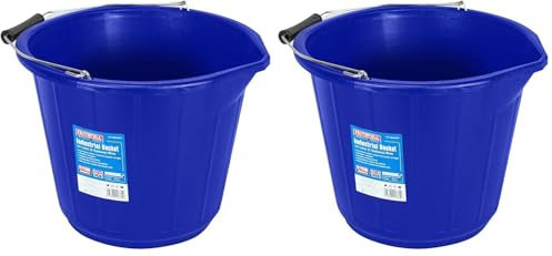 Faithfull 14 Litre (3 Gallon) Blue Industrial Builders Bucket, Heavy Duty & Weather Resistant (Pack of 2)
