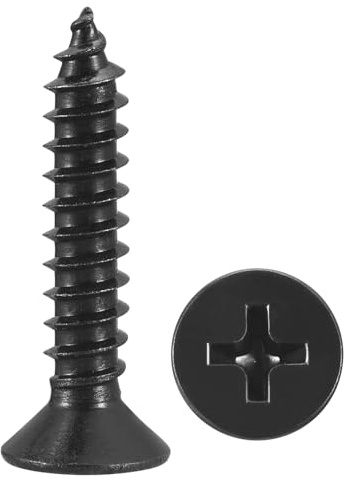 METALLIXITY Countersunk Phillips Wood Screws (ST5x25mm) 50Pcs, Carbon Steel Coarse Thread Phillips Drive Flat Head Wood Screws - for Furniture Installation Repair, Black