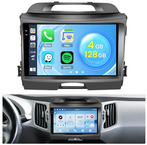 Roinvou 4+128G Radio Android para Kia sportage 2010-2016 Wireless Carplay Android Auto, 9 Pulgadas Incell Pantalla Táctil Estéreo Radio con GPS Bluetooth EQ WiFi RDS FM SWC Cámara Trasera