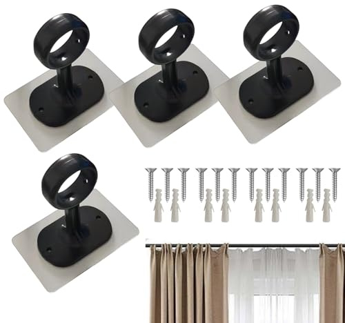 Support Pour Tringle Rideau Plafond, Crochets de Plafond pour Tringle de Dressing et Rideau, 4 Pièces Fixation Adhésive Sans Perçage 2,5–3,2 cm Salle De Bain Location Appartement Chambre Étudiante