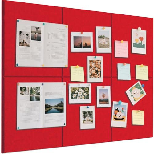 Anslagstavla stor självhäftande 90 x 60 cm – 6 stycken dekorativa anslagstavlor av filt 30 x 30 cm Memo Boards bulletinbräda väggdekoration vikbar fotopanel,