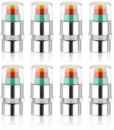 8pcs Tire Pressure Monitor Valve Stem Caps, 3-Color Eye Alert Monitoring Caps Covers 2.4Bar 36PSI Tire Pressure Sensor Indicator Compatible with Most Vehicle Models