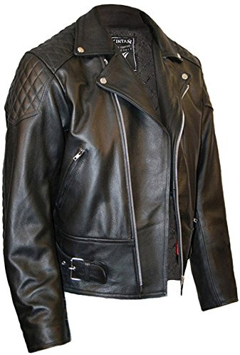 Skintan Mens Leather Biker Motorcycle Jacket Black - 2XL - 46