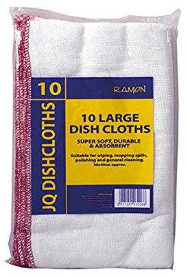 Ramon Hygiene Large White Dishcloths, Red Overlock, 30 x 40 cm, Pack of 10 Dischcloths