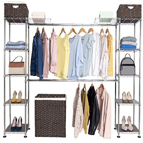 Seville Classics SHE05813BZ Erweiterbares Regal Garderoben System, UltraZinc Metall, Silber, 147 x 36 x 183 cm