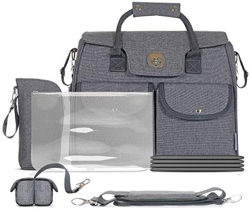 LCP Kids Wickeltasche 5er Set Wickelauflage Schnullerbag Kinderwagen-Haltung,Grau