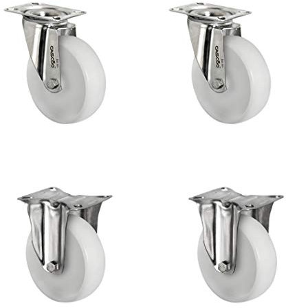 CASCOO SETSIFI080N0N0L0N Rollensatz 2 Lenkrollen, 2 Bockrollen, Polyamid, Edelstahl, Durchmesser 80 mm, Transportrollen, Gleitlager, INOX, Traglast 390 kg (4-er Pack)