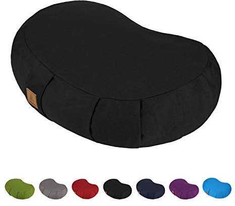 FelizMax Crescent Zafu Meditationskissen, 44 x 28 x 14 cm, Zabuton Yoga-Nackenrolle, Meditationskissen, Boden-Pouf, Yoga-Kissen, Bezug aus Bio-Baumwolle, natürlicher Buchweizen, großes Kniekissen,